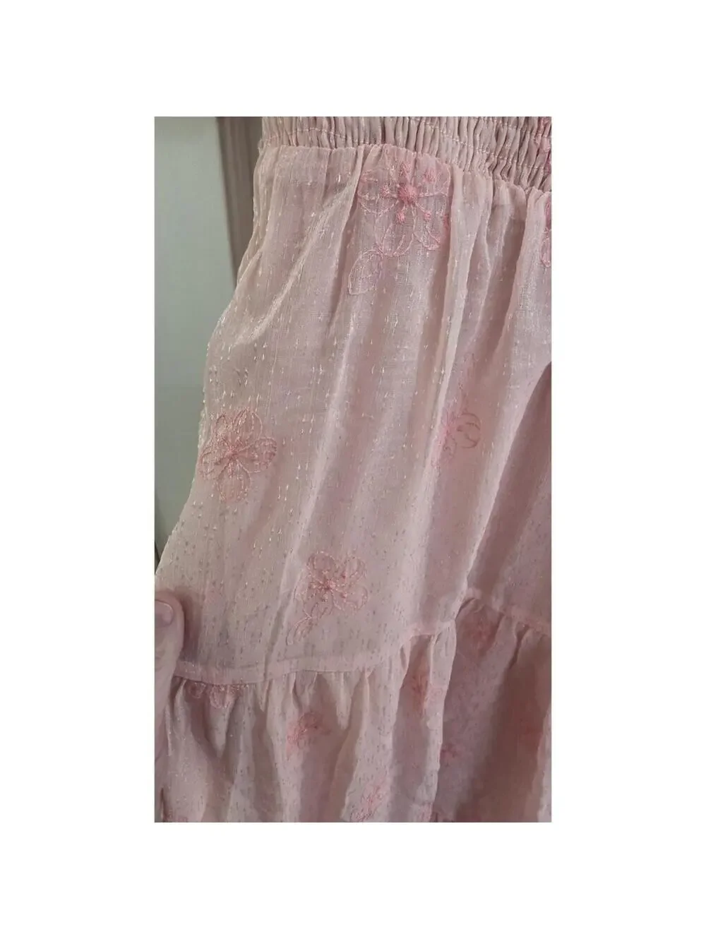 Listicle Pink Floral Embroidered Puff Sleeve Long Dress Size L